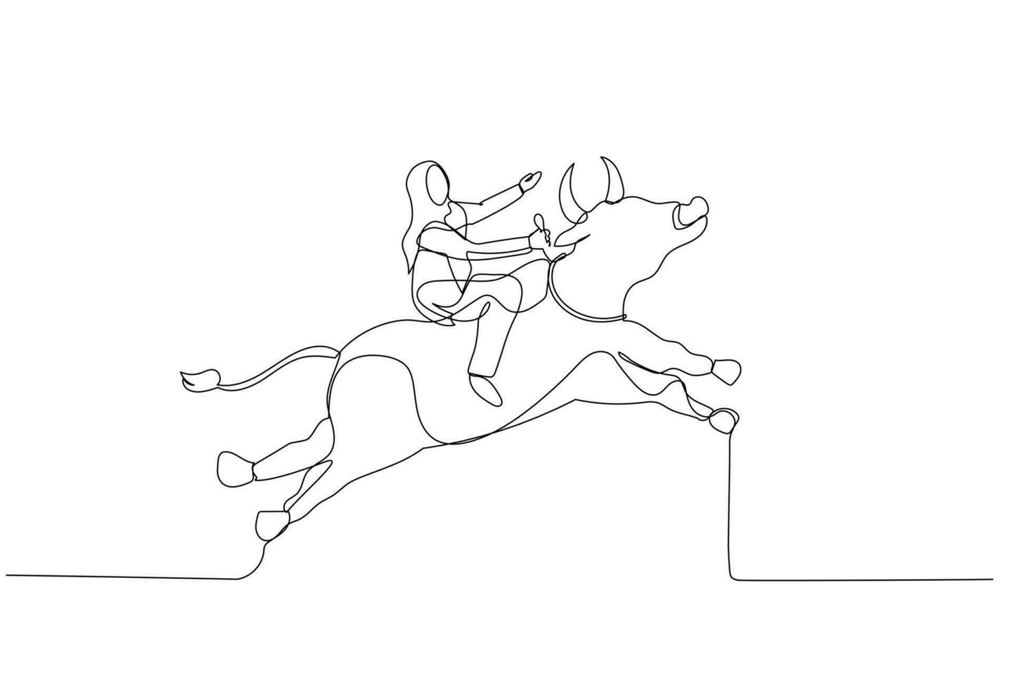 muslim woman riding a bull going up showing rising and bull market vector