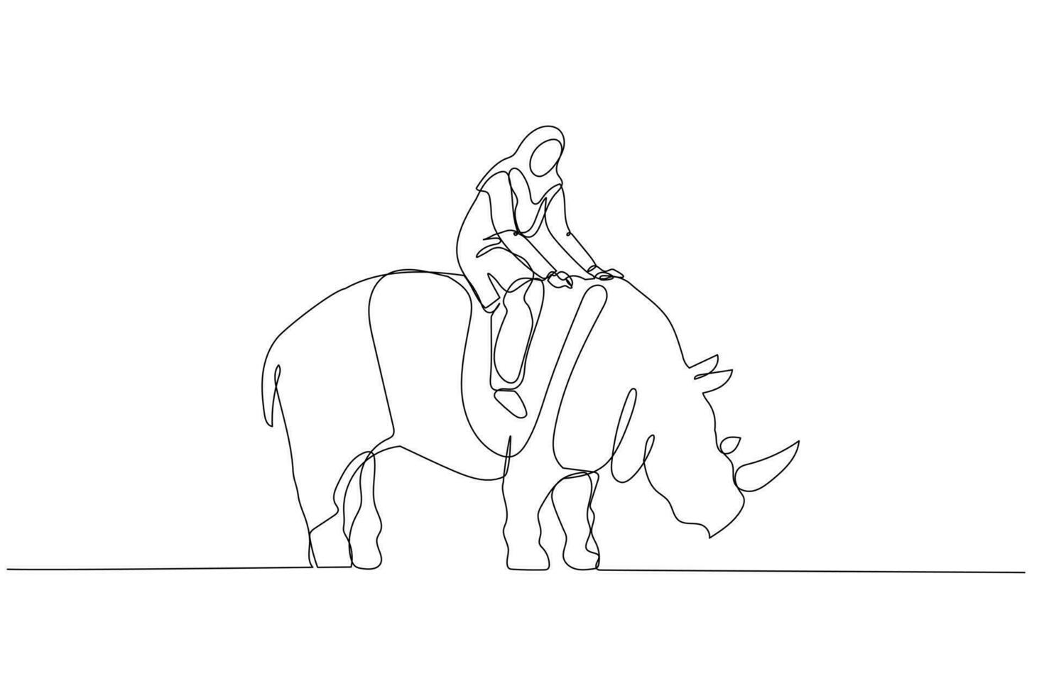 muslim woman riding on big rhino concept of fearless manager and leader vector