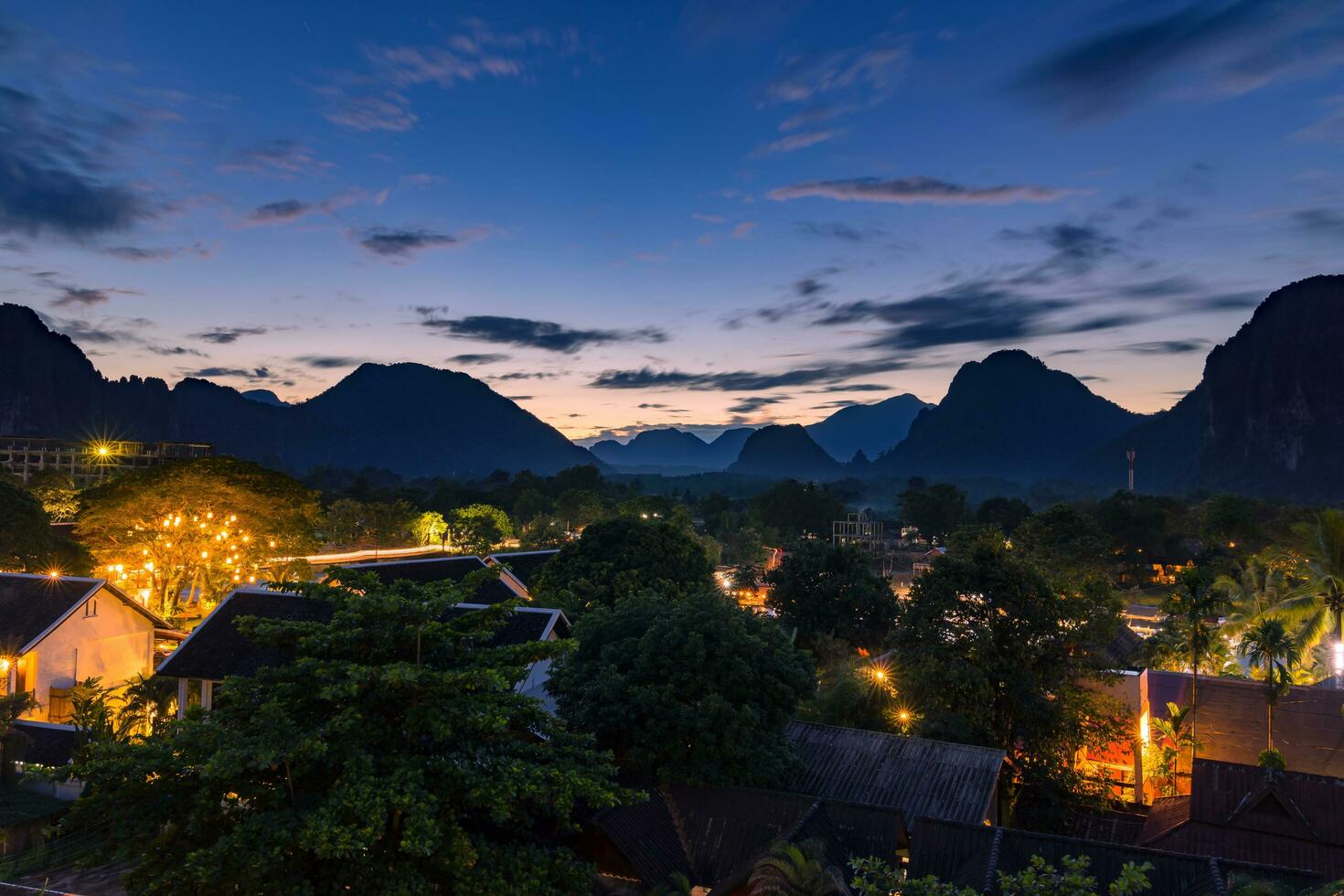 Viewpoint and beautiful Landscape in sunset at Vang Vieng, Laos. photo