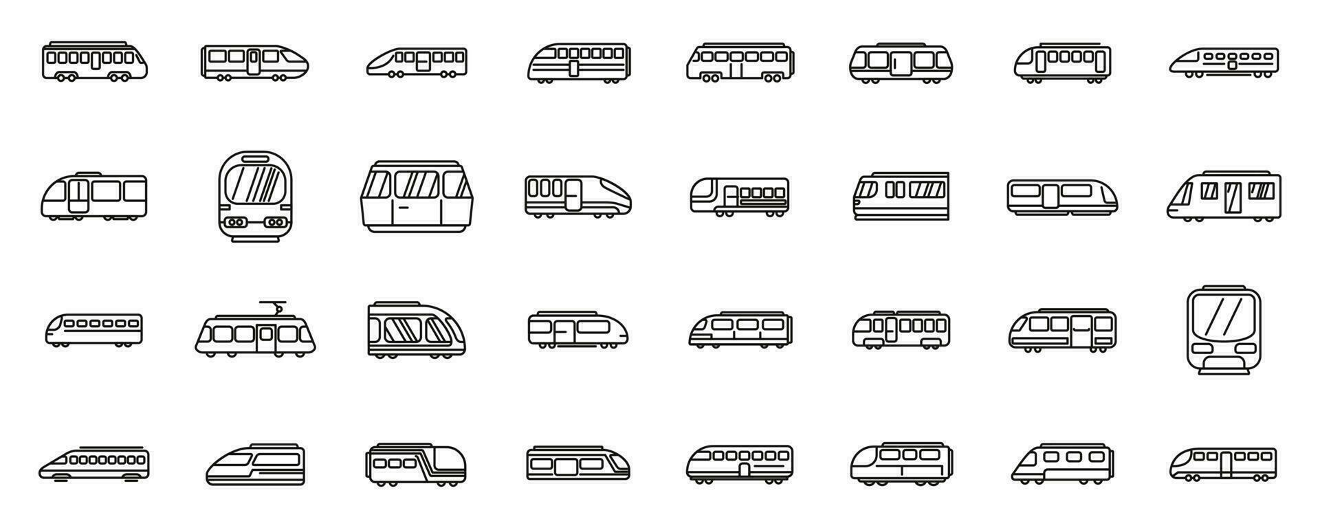High-speed transportation icons set outline vector. Speed train vector