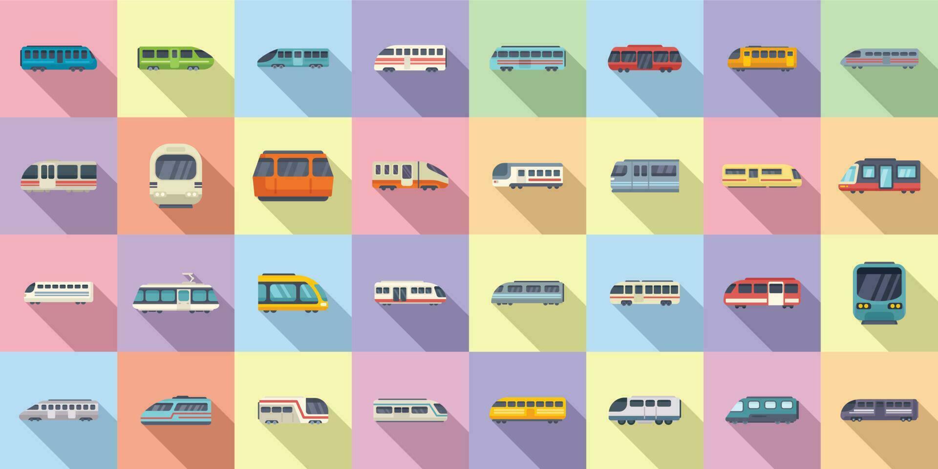 High-speed transportation icons set flat vector. Speed train vector