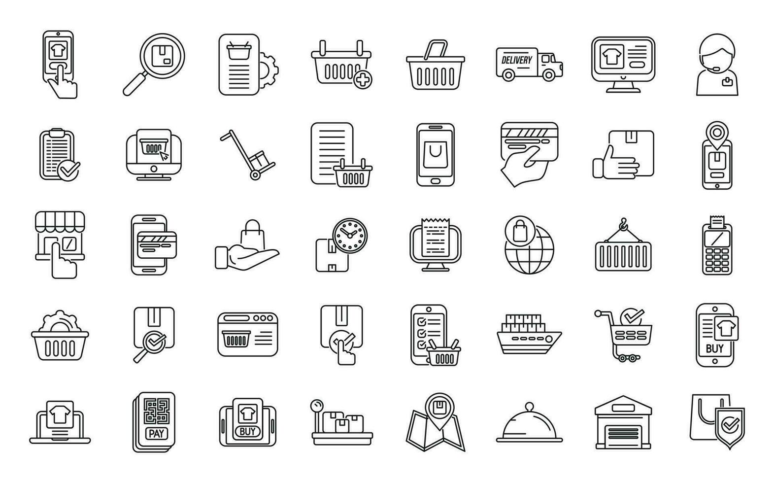 Ordering process icons set outline vector. Delivery box vector