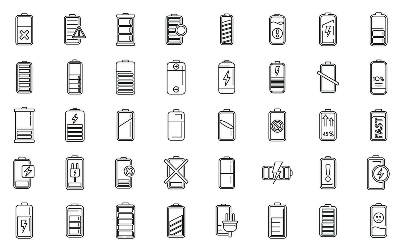Battery charge icons set outline vector. Charge energy vector