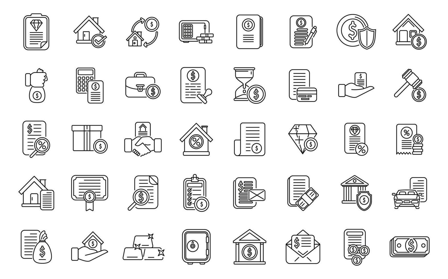 Collateral icons set outline vector. Credit property vector