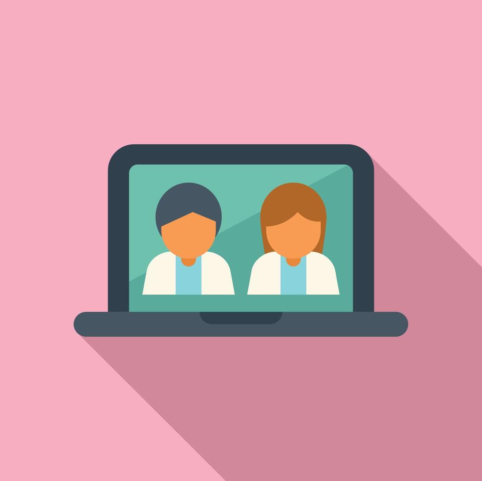 Laptop video call icon flat vector. Online medical consultation vector