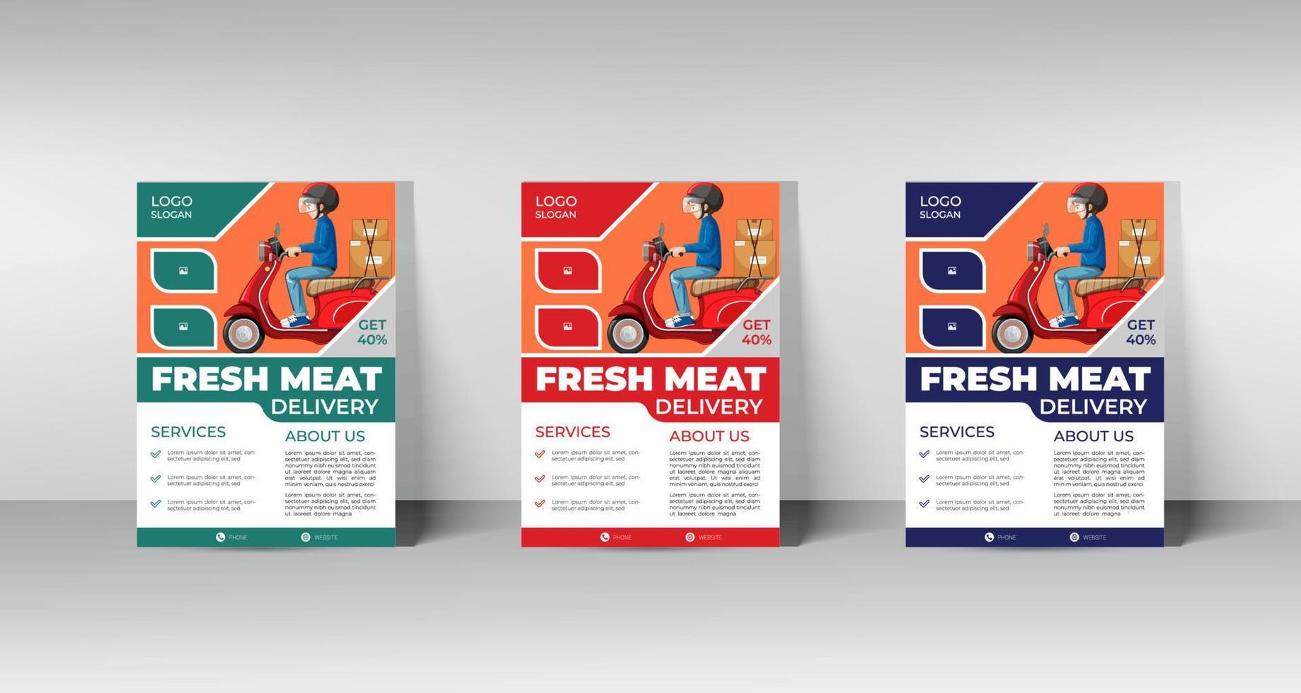 Fresh meat delivery services flyer design template. A4 size and fully editable file vector