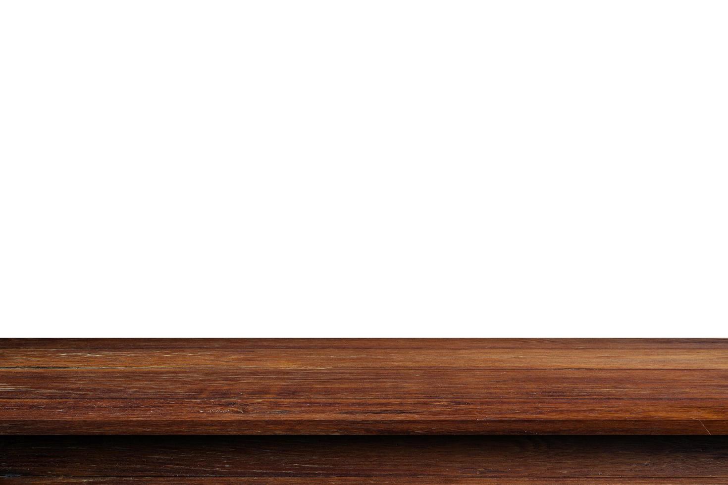 Empty wooden table top on isolated white, Template mock up for display of product. photo