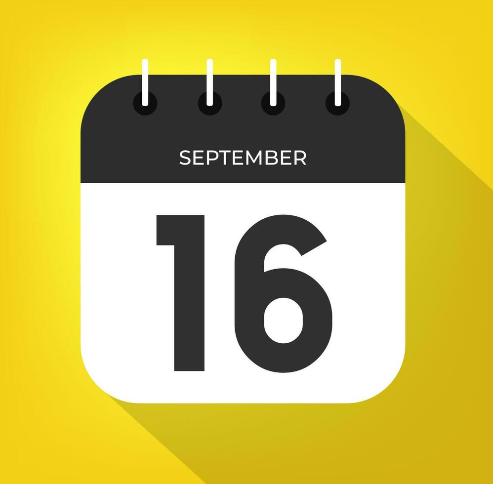 septiembre día dieciséis. número dieciséis en un blanco papel con negro color frontera en un amarillo antecedentes vector. vector