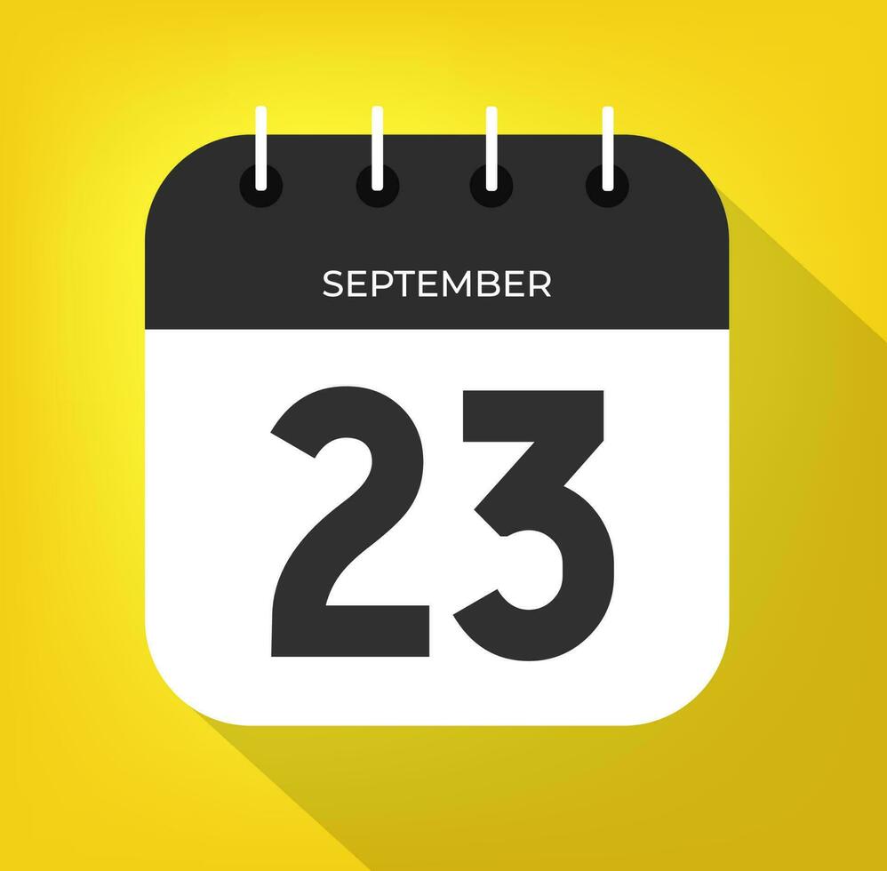 September day 23. Number twenty-three on a white paper with black color border on a yellow background vector. vector