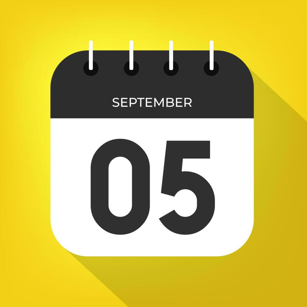 September day 5. Number five on a white paper with black color border on a yellow background vector. vector