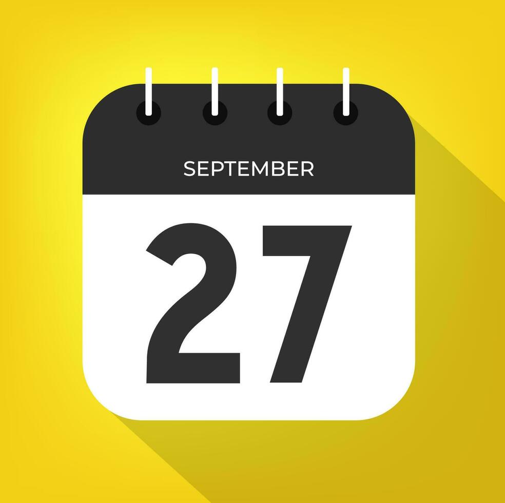 September day 27. Number twenty-seven on a white paper with black color border on a yellow background vector. vector