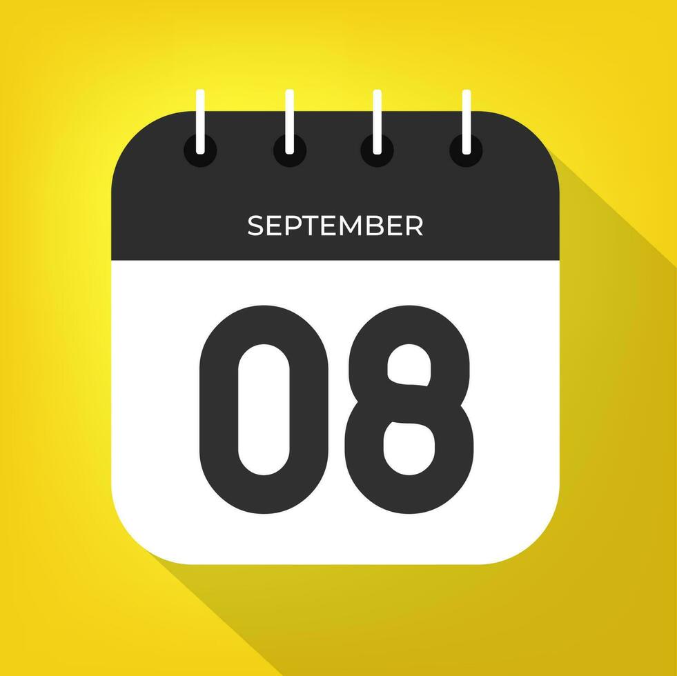 September day 8. Number eight on a white paper with black color border on a yellow background vector. vector