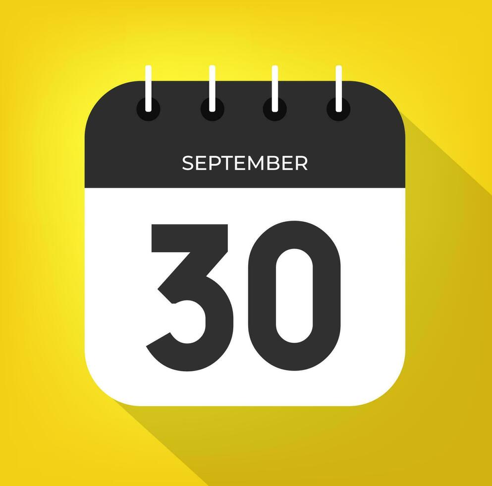 September day 30. Number thirty on a white paper with black color border on a yellow background vector. vector