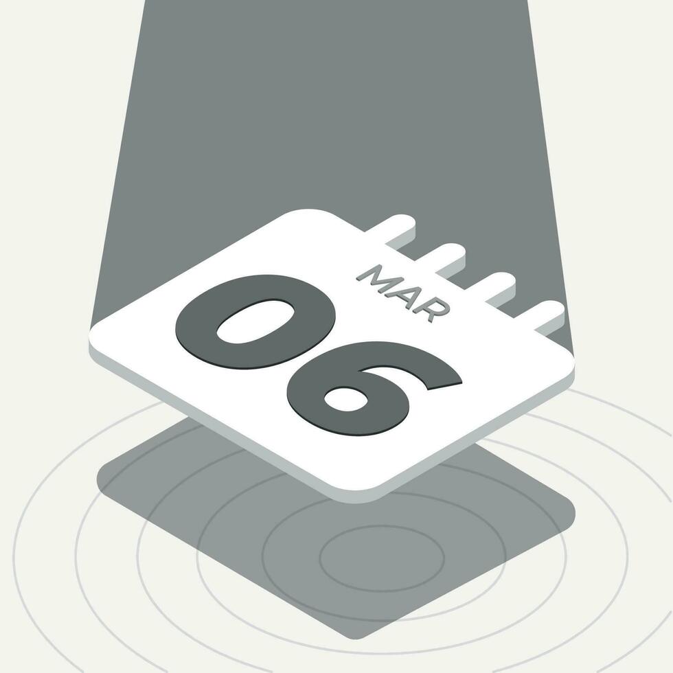 marzo 6 6 - negro y blanco 3d calendario flotante con destacar en blanco antecedentes vector