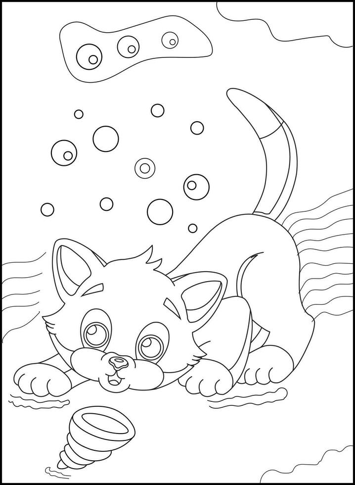 Cute cat outline coloring page for kids animal coloring book cartoon vector illustration isolated on white doddle background