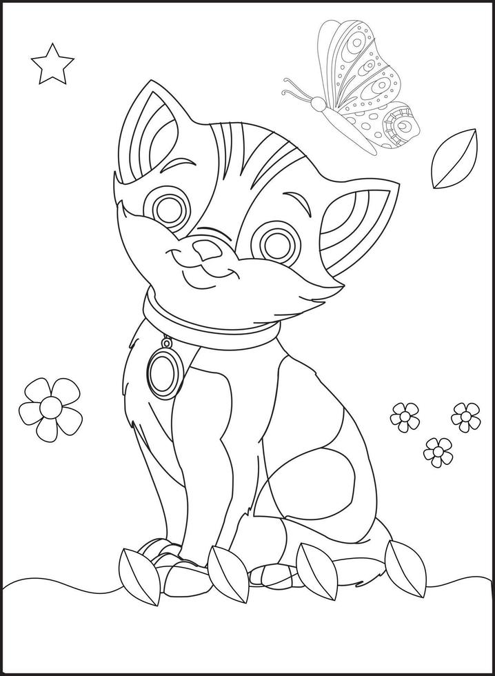 Cute cat outline coloring page for kids animal coloring book cartoon vector illustration isolated on white doddle background