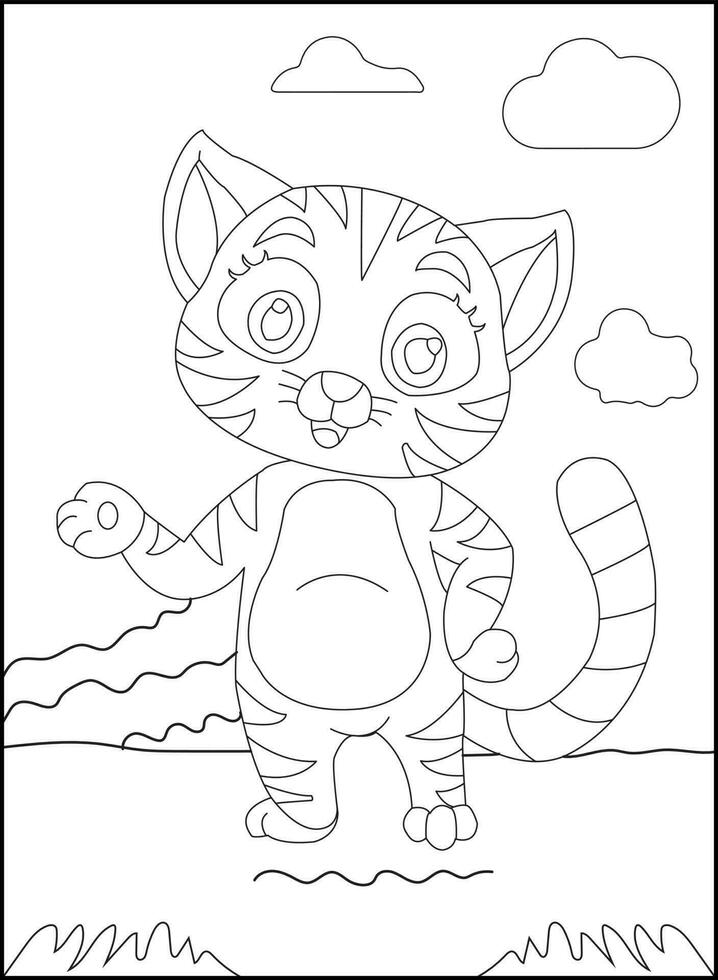Cute cat outline coloring page for kids animal coloring book cartoon vector illustration isolated on white doddle background