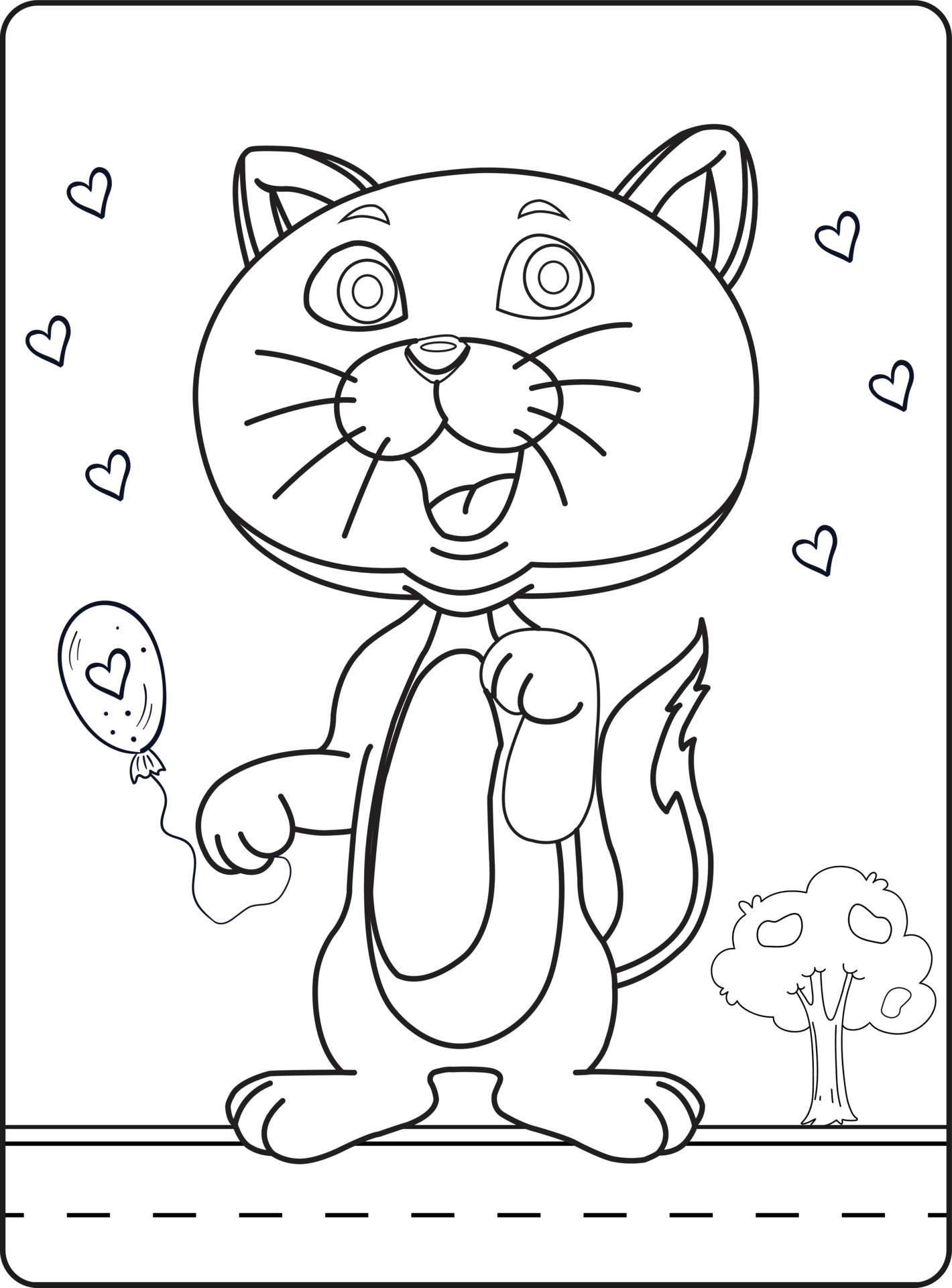 Cute cat outline coloring page for kids animal coloring book cartoon