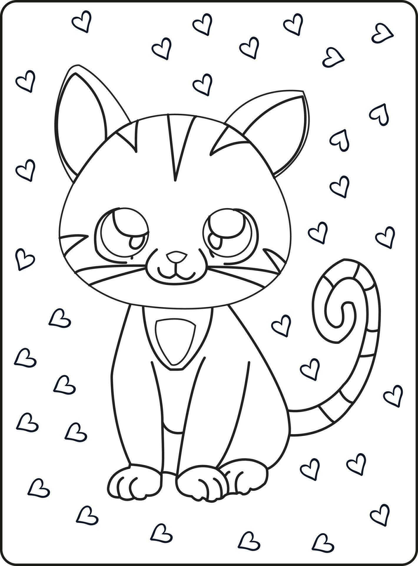 Cute cat outline coloring page for kids animal coloring book cartoon ...