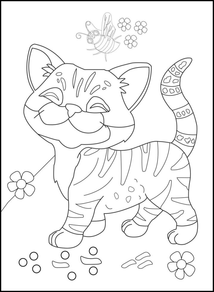 Cute cat outline coloring page for kids animal coloring book cartoon vector illustration isolated on white doddle background