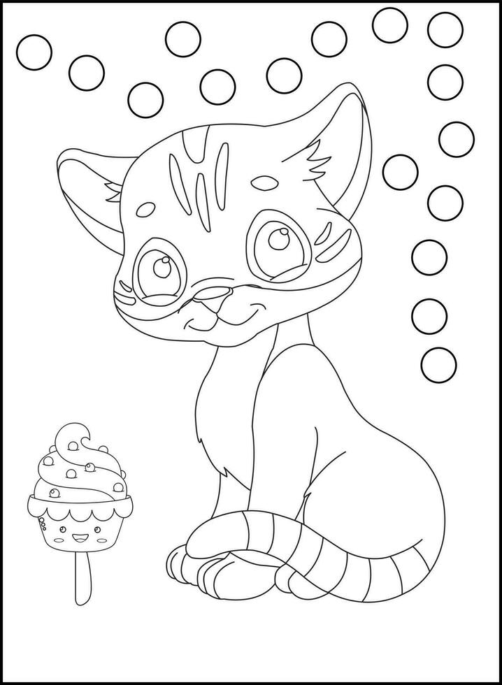 Cute cat outline coloring page for kids animal coloring book cartoon vector illustration isolated on white doddle background