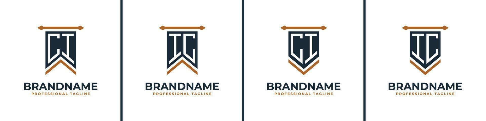 Letter CI and IC Pennant Flag Logo Set, Represent Victory. Suitable for any business with CI or IC initials. vector