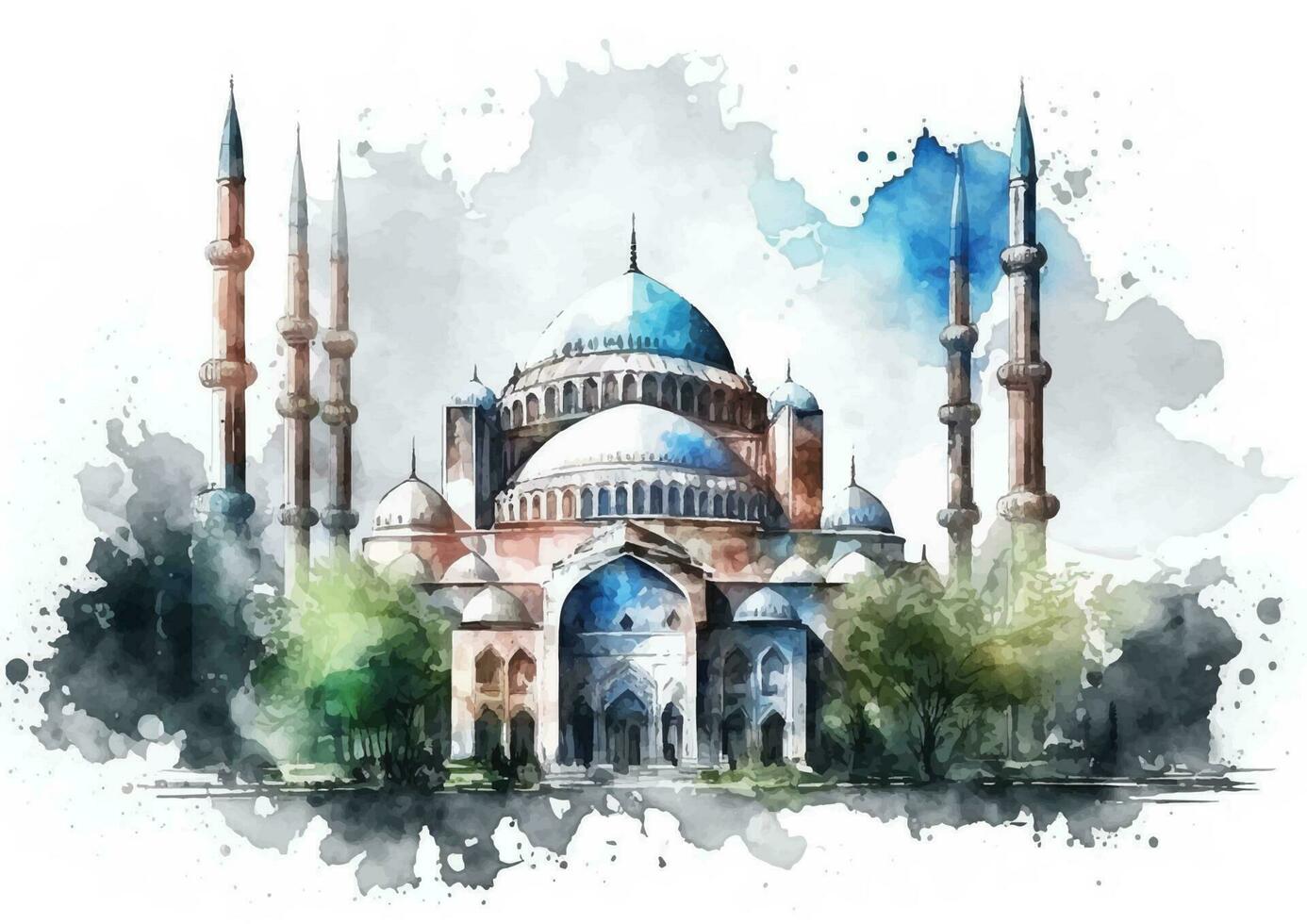 The Beauty of Selimiye Mosque in Watercolor vector