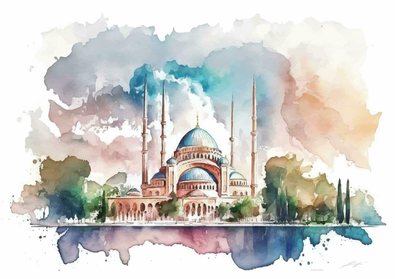 Selimiye Mosque in All Its Glory A Watercolor Masterpiece vector