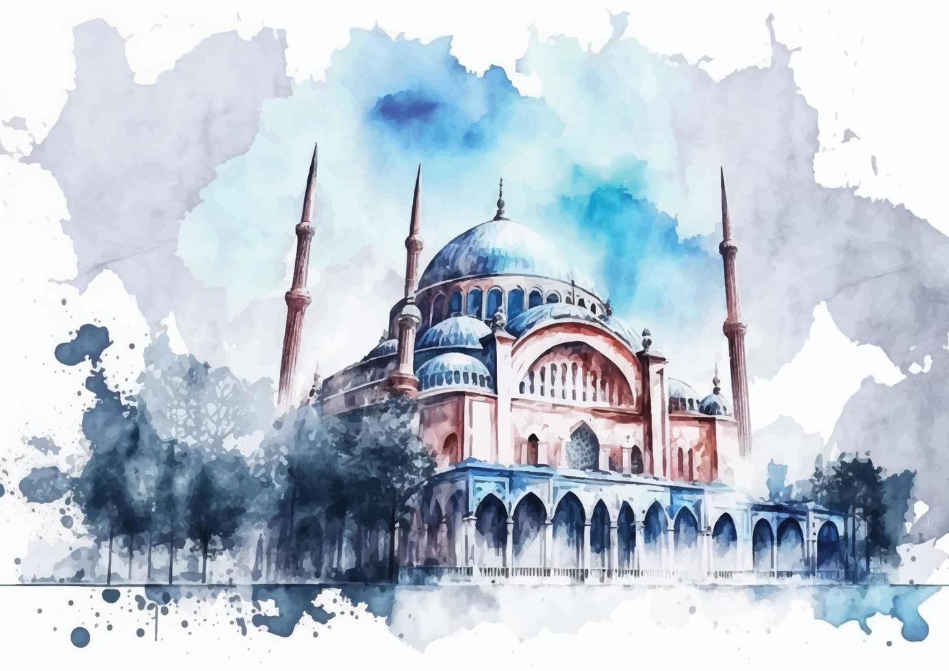 el maravillas de selimiye mezquita en un acuarela vector ilustración