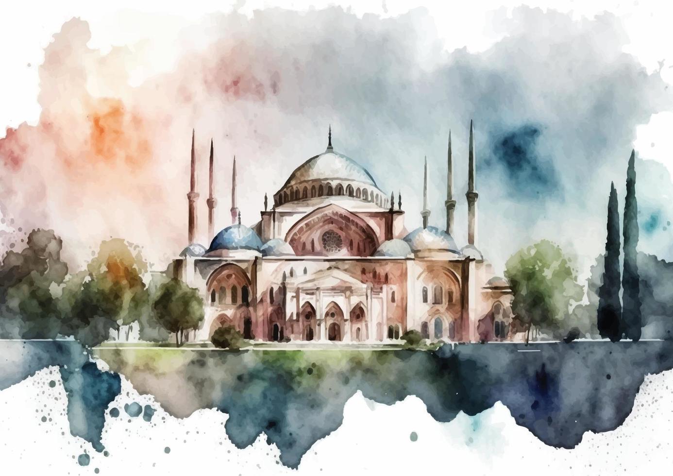 Vector Watercolor Artistry of Selimiye Mosque
