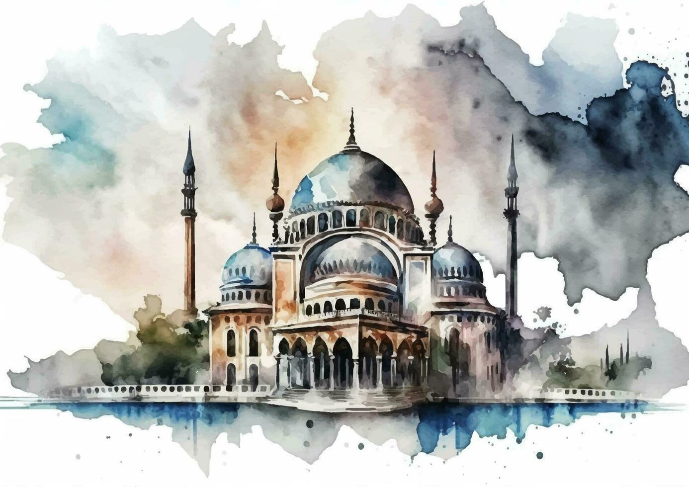 Selimiye Mosque A Stunning Watercolor Illustration vector