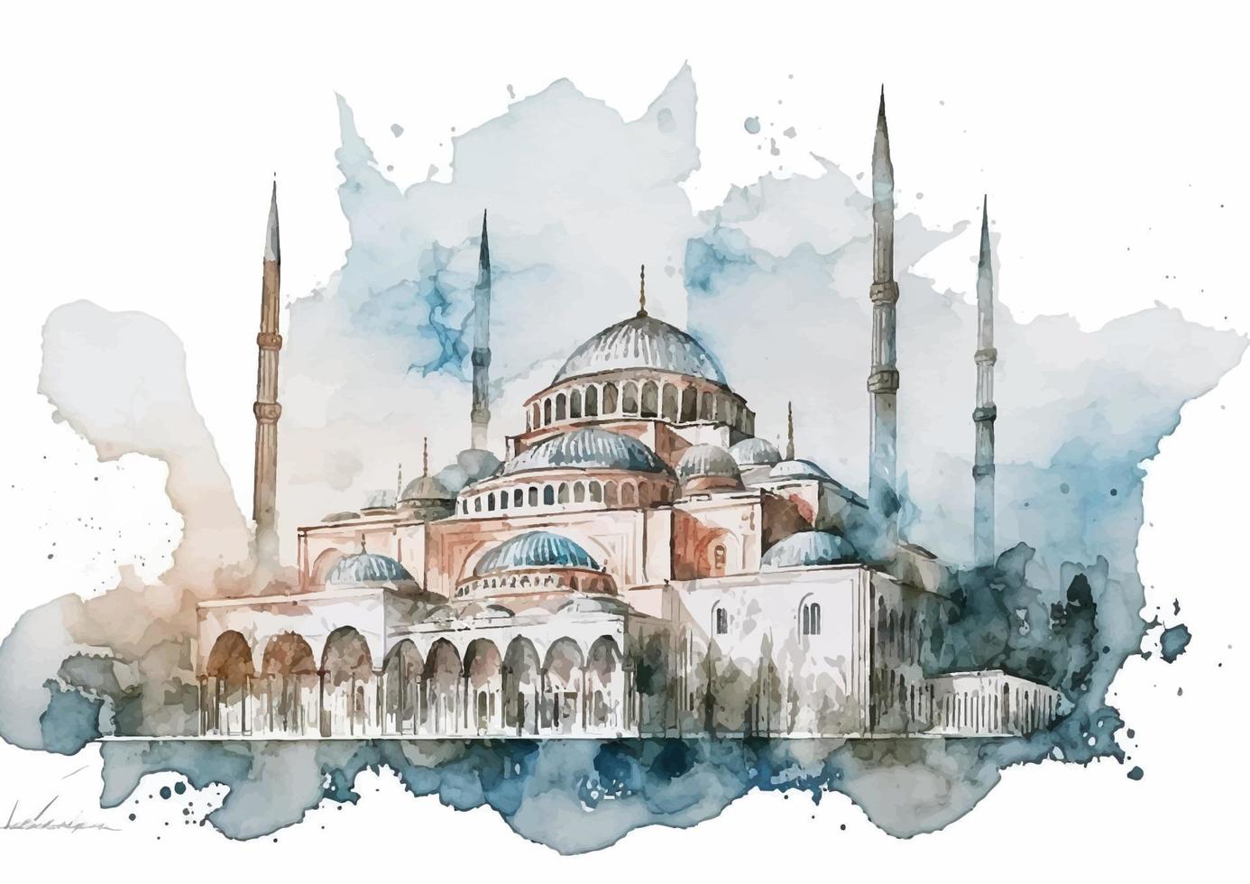 Selimiye Mosque A Breathtaking Watercolor Artwork vector