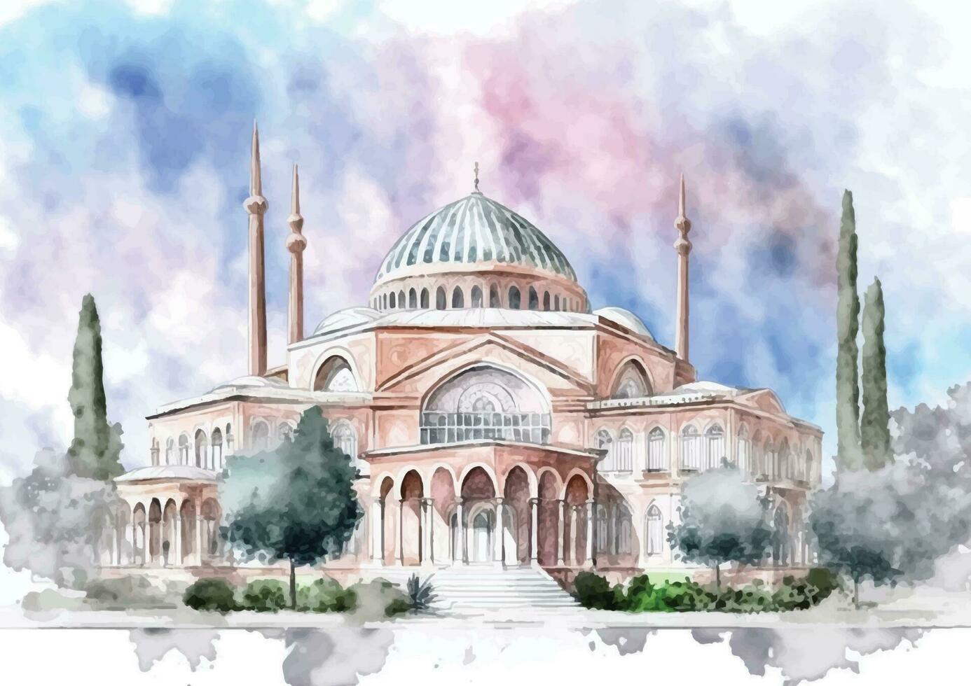Vector Watercolor of Selimiye Mosque's Splendor