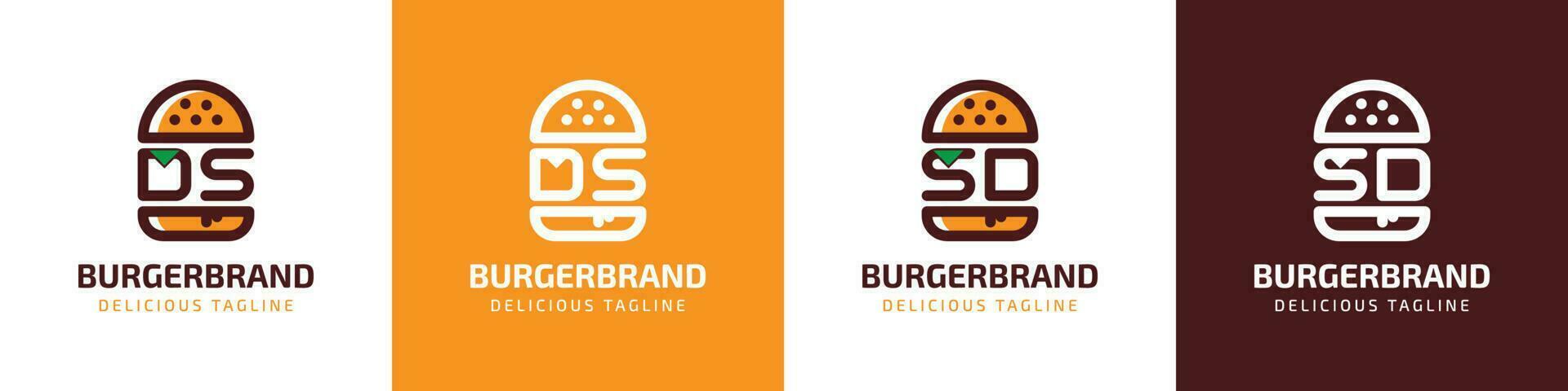 Letter DS and SD Burger Logo, suitable for any business related to burger with DS or SD initials. vector