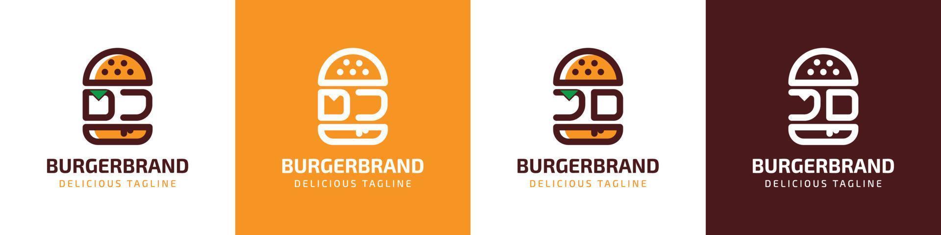 letra DJ y jd hamburguesa logo, adecuado para ninguna negocio relacionado a hamburguesa con DJ o jd iniciales. vector