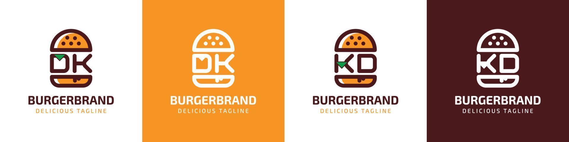 letra dk y kd hamburguesa logo, adecuado para ninguna negocio relacionado a hamburguesa con dk o kd iniciales. vector