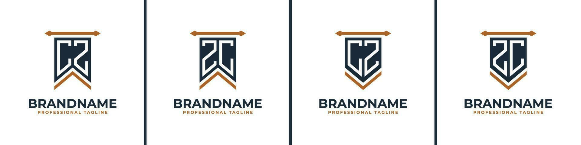 Letter CZ and ZC Pennant Flag Logo Set, Represent Victory. Suitable for any business with CZ or ZC initials. vector