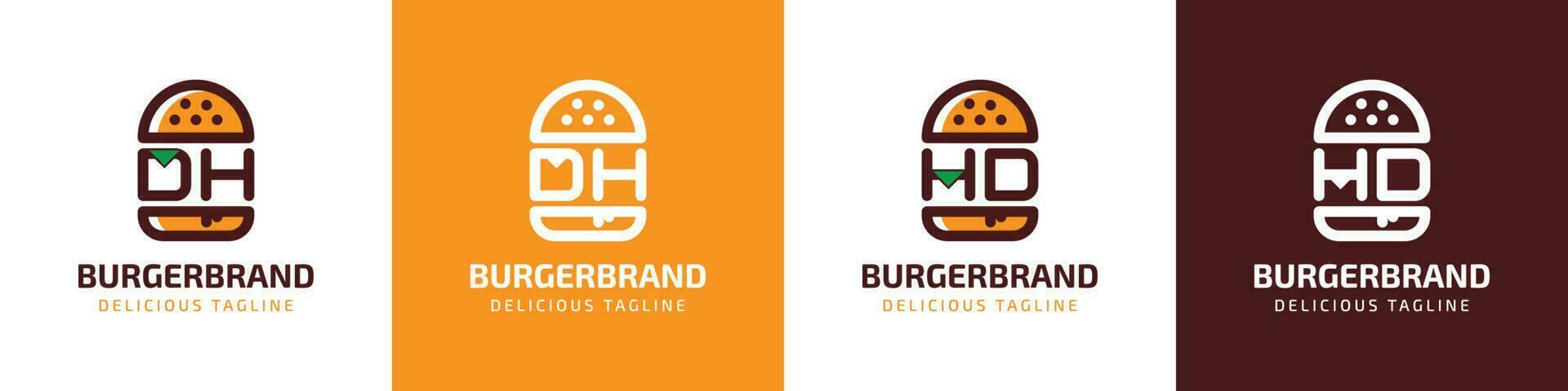 letra dh y hd hamburguesa logo, adecuado para ninguna negocio relacionado a hamburguesa con dh o hd iniciales. vector