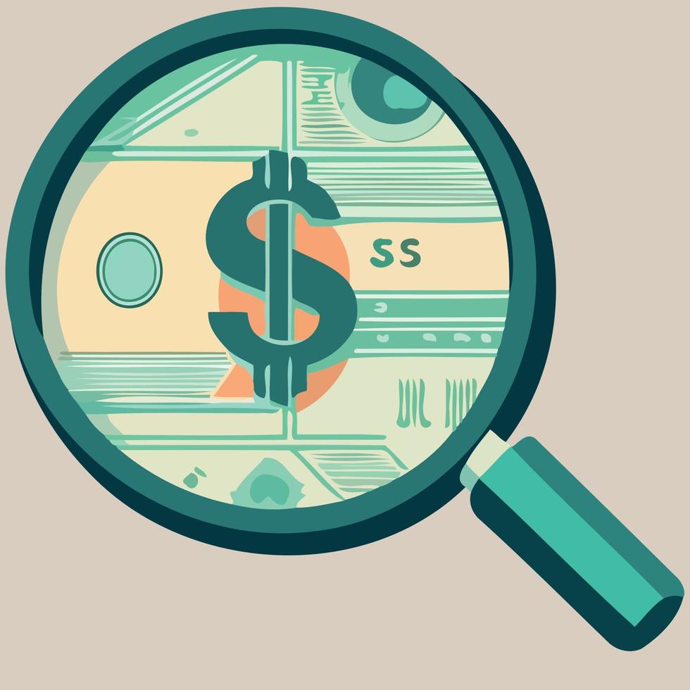 magnifying glass object magnifying money dollar vector