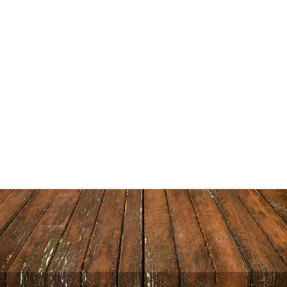 Empty wood table on isolate white background and display montage for product. photo