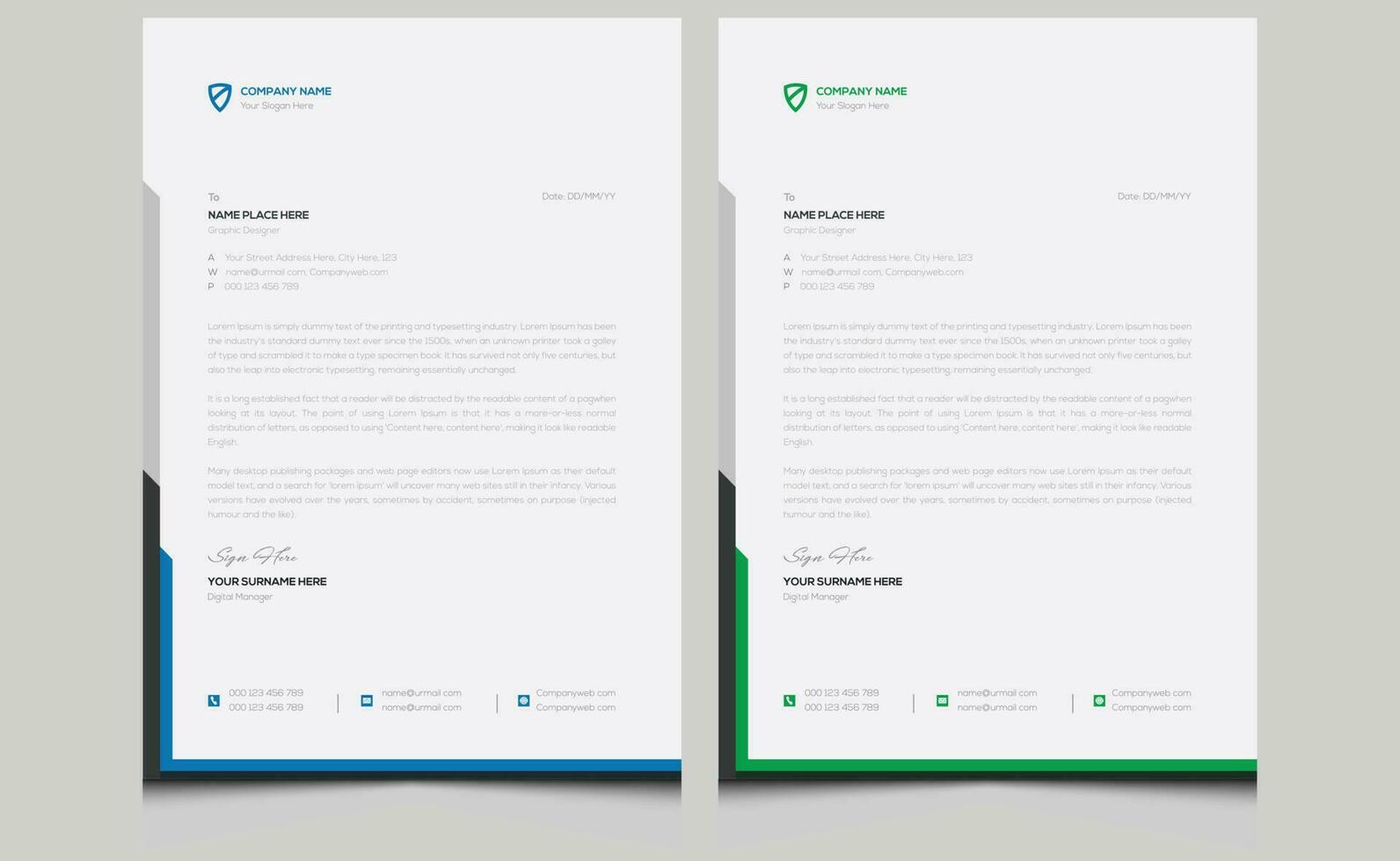 Simple elegant clean creative abstract modern professional company corporate identity business style letterhead design template. vector