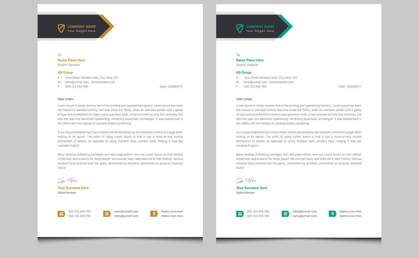 Elegant simple abstract company minimal creative modern professional corporate identity business style letterhead template design. vector