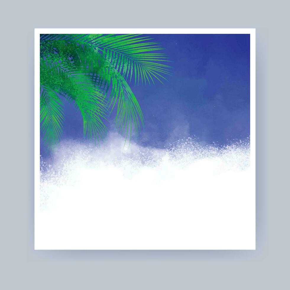 watercolor background blue and white with palm tree leaf vector