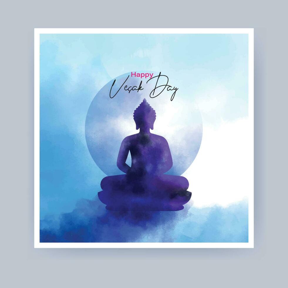 Celebration happy Vesak Day watercolor background with shinny Lord Buddha. mnemonic design vector