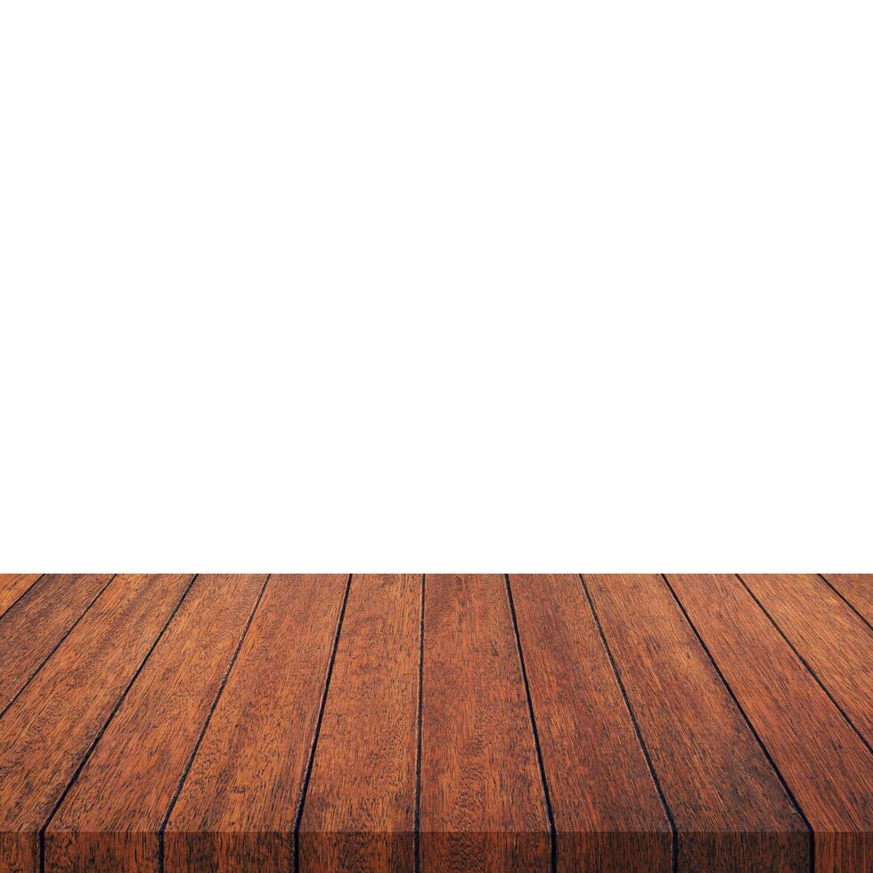 Empty wood table on isolate white background and display montage for product. photo