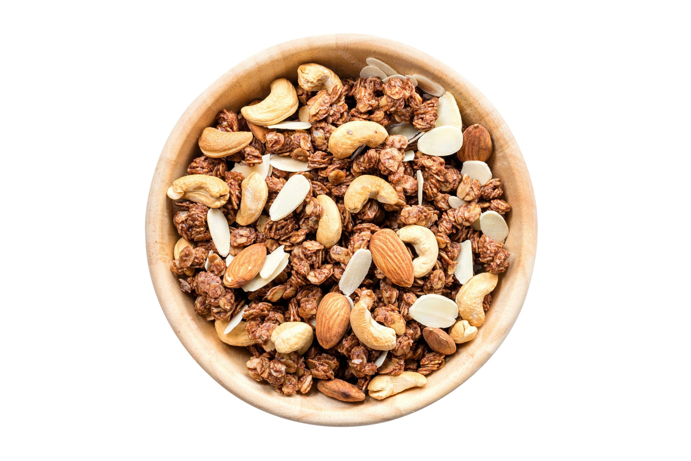 Close up top view granola in the bowl on isolated with clipping path. 20664722 Stock Photo at