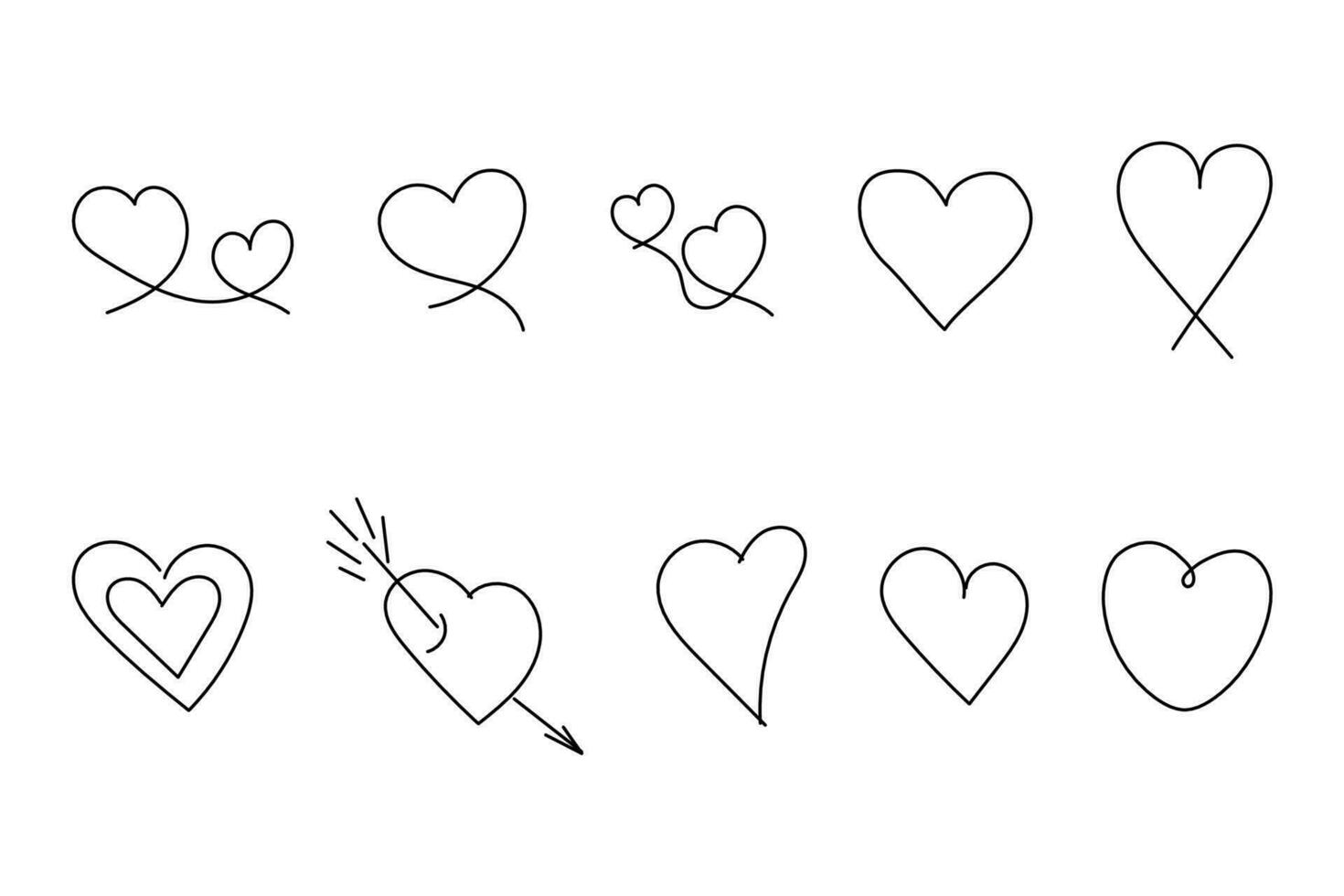 Hand drawn heart set. Doodle hearts isolated on white background. Vector illustration.