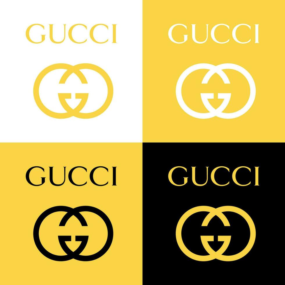 gucci logo - gucci icono con tipo de letra en blanco, negro y amarillo antecedentes vector