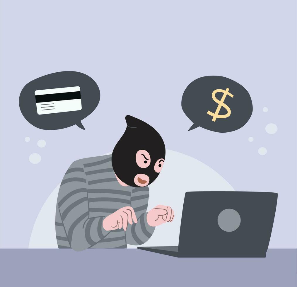 vector illustration financial crime hack by laptop