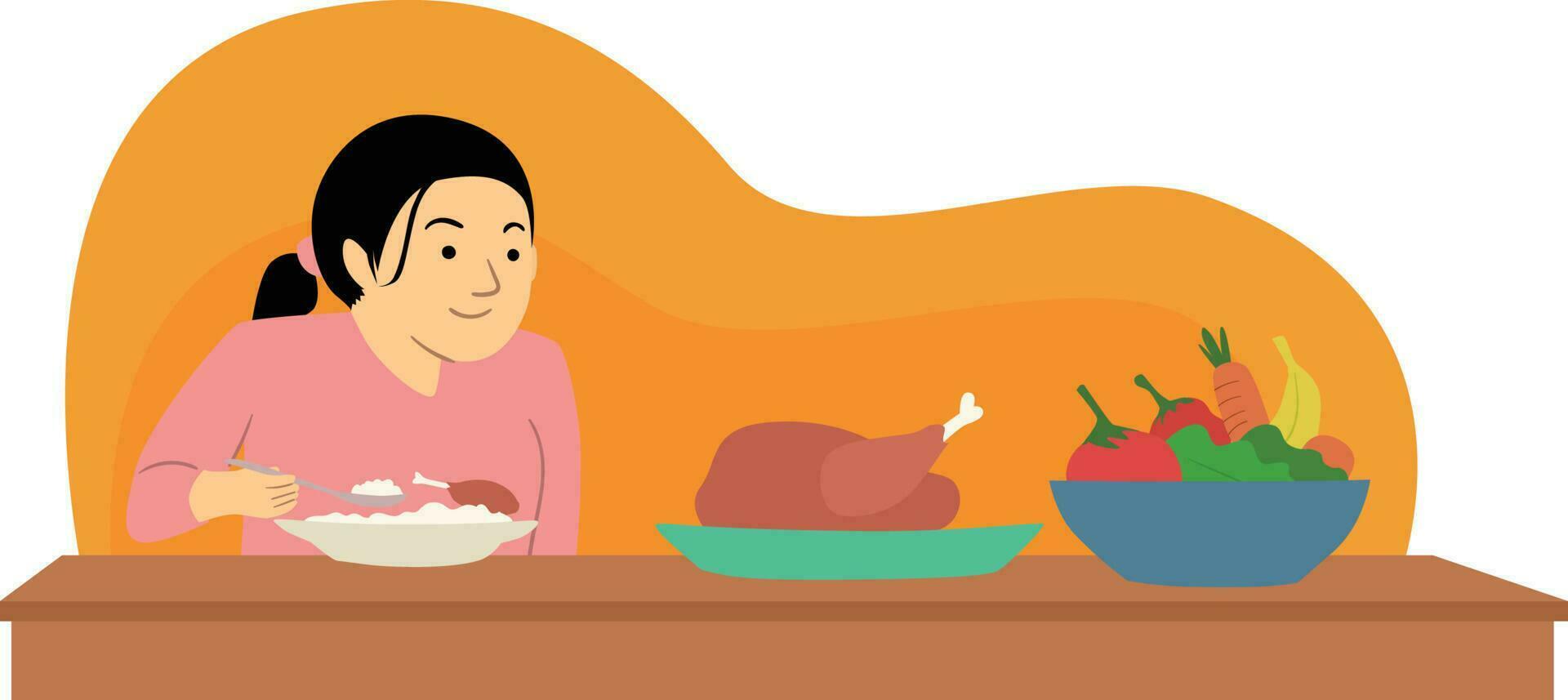 vector illustration woman eating with healthy food